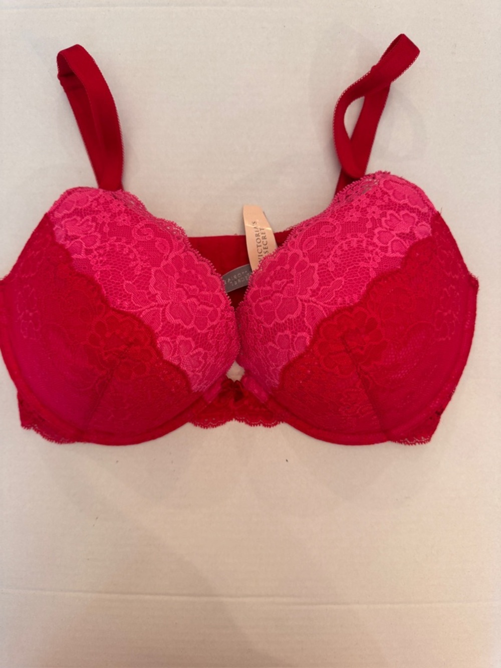 Victoria Secret Bra 38D Very Sexy Push Up Red Pink Lace Strappy Underwire NWT